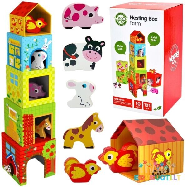 Kaladėlių bokštas rūšiavimo dėlionė ferma ED31446