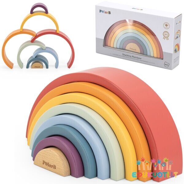 Medinė vaivorykštės dėlionė Montessori kaladėlės R44220
