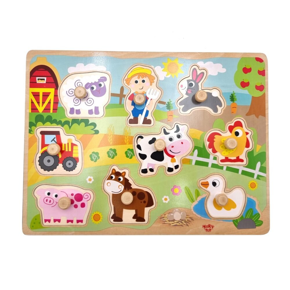 Medinė Montessori dėlionė ūkis su rankenėlėmis ED53507 - Image 3
