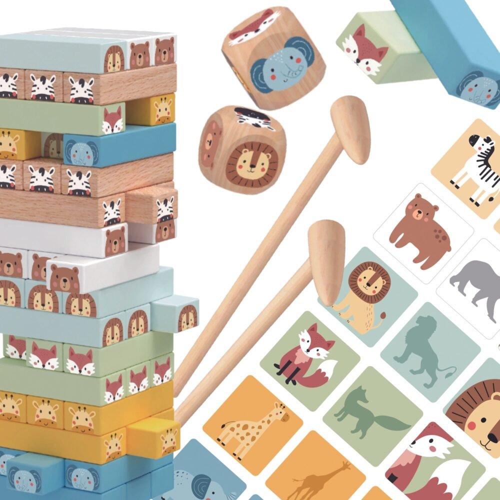 Medinė dėlionė Jenga su plaktuku 82 vnt ED77044