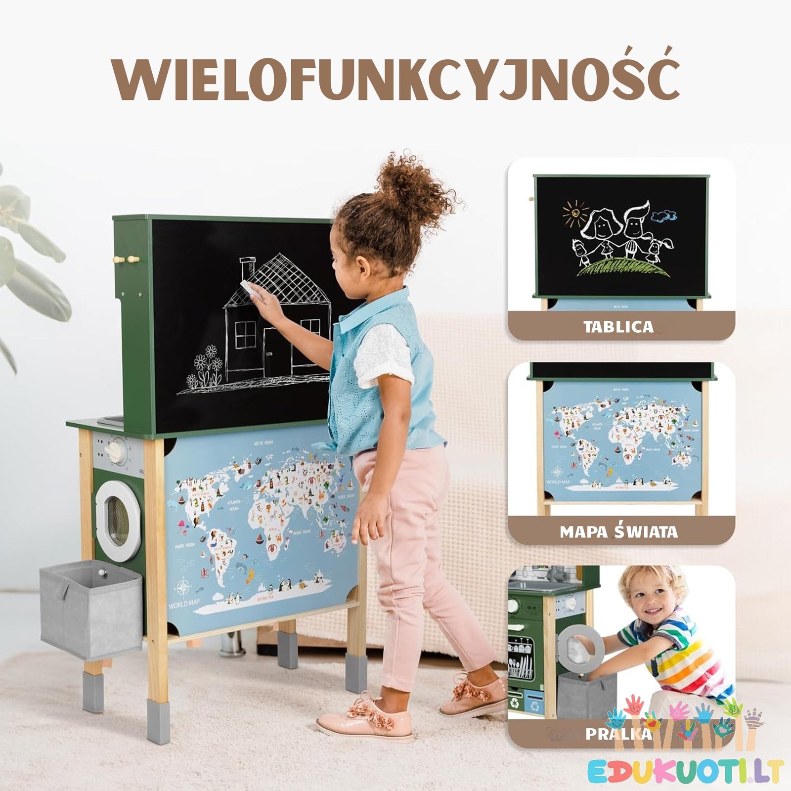 WOOPIE medinė interaktyvi dvipusė virtuvėlė su priedais ED53538 - Image 3