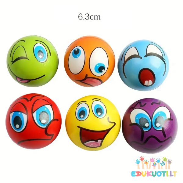 Spalvoti minkšti kamuoliukai emocijos 6 vnt ED1016