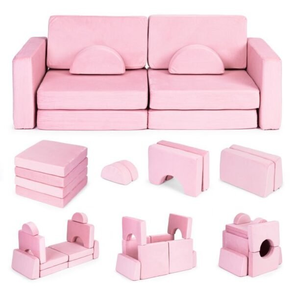 Didelė modulinė sulankstoma sofa 10 dalių rožinė TMSRT-15R