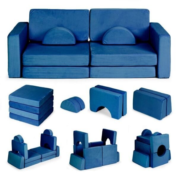 Didelė modulinė sulankstoma sofa 10 dalių mėlyna TMSRT-15M