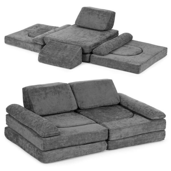 Didelė tivietė modulinė sulankstoma sofa 10 dalių pilka TMSRT-17P