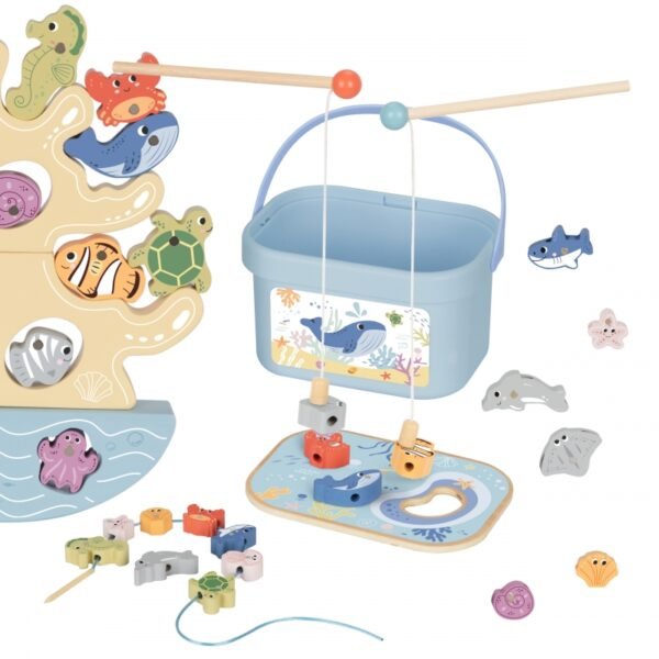 Jūros žaislų rinkinys, balansinis bokštas, žvejybos figūrėlės, 23 dalys  TJ758